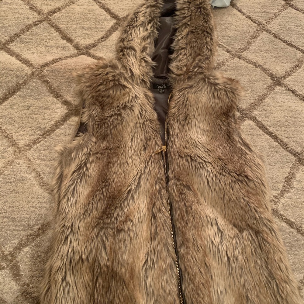Faux fur vest with hood
